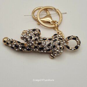 Leopard Jaguar Key Ring Gold Tone Rhinestones Designed By Betsey Johnson Bling